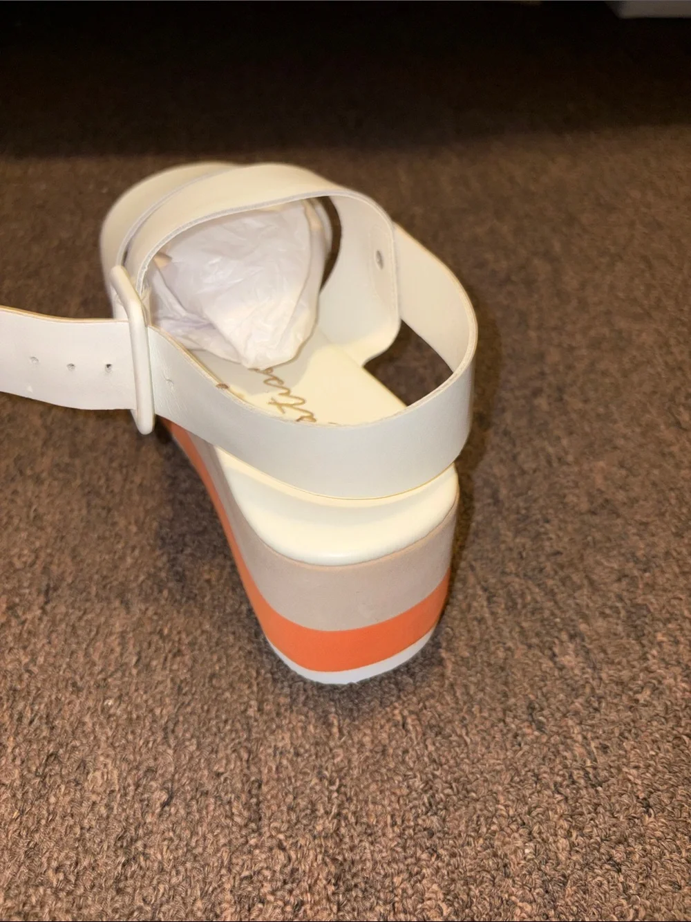 Matisse White Platform Sandal with Orange Stripe